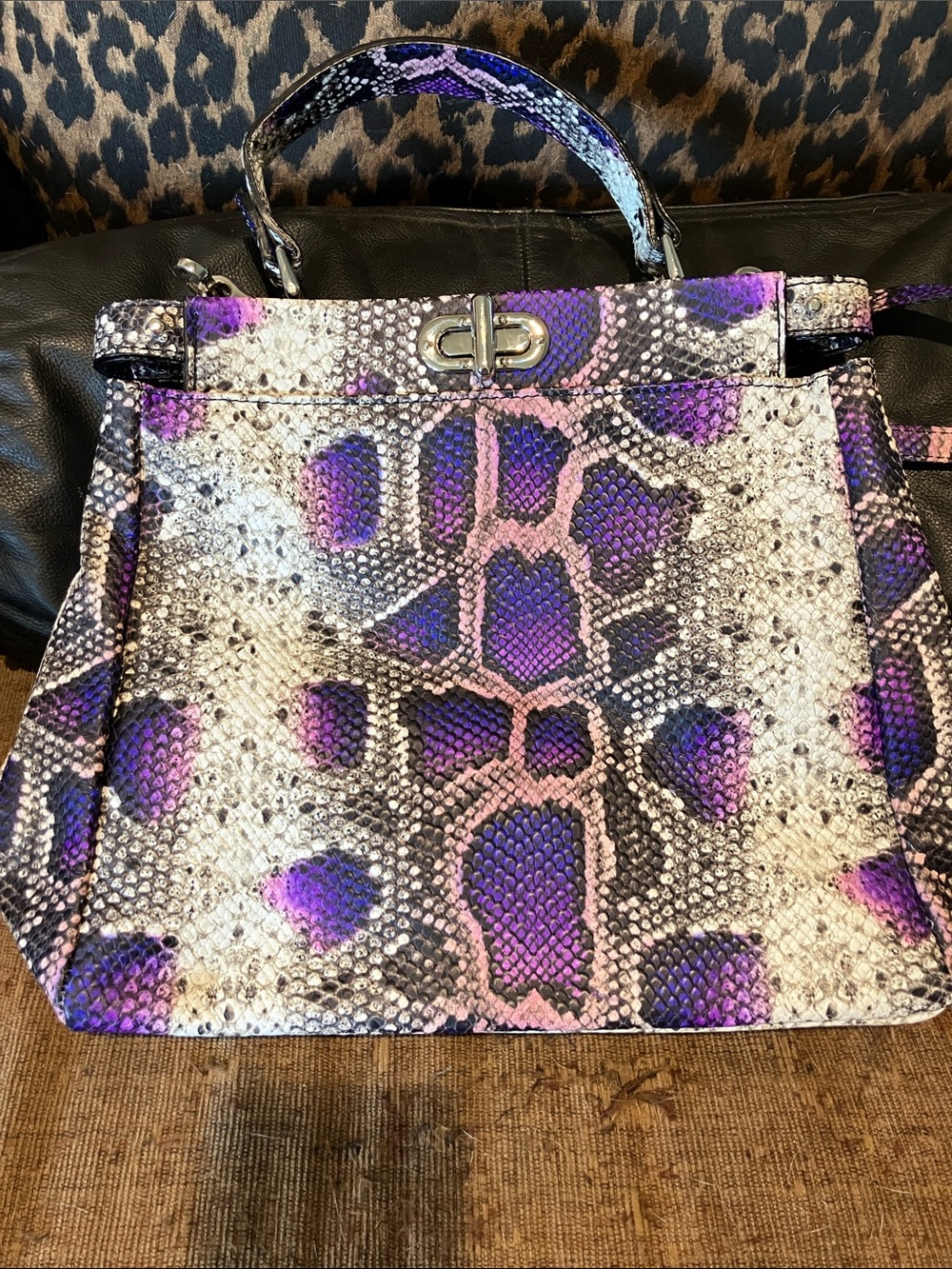 Persaman Purple python Print Top Handle leather Women’s Bag/crossbody purse